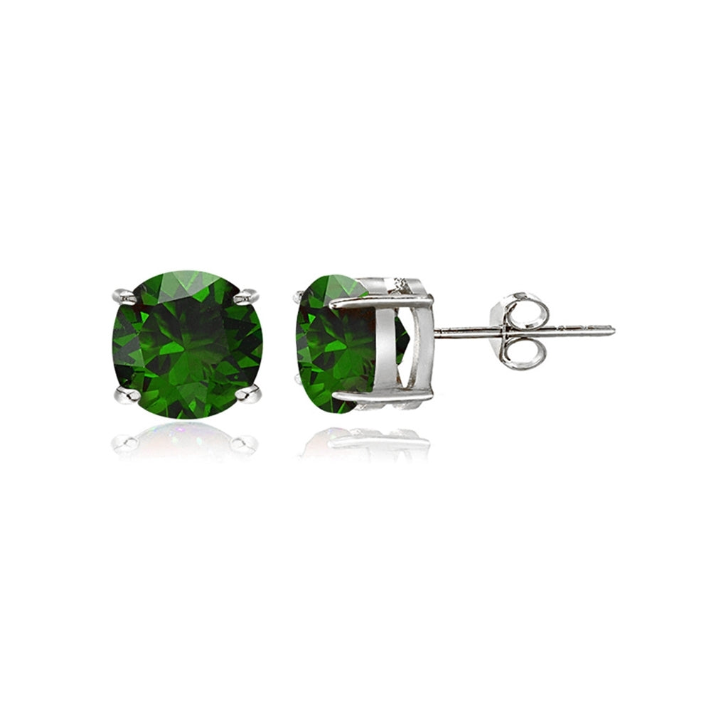 Sterling Silver Created Emerald 5mm Round-Cut Solitaire Stud Earrings