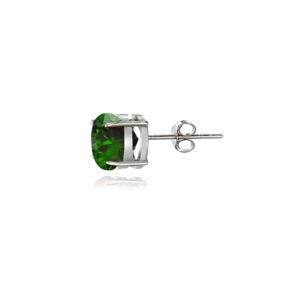 Sterling Silver Created Emerald 5mm Round-Cut Solitaire Stud Earrings-4
