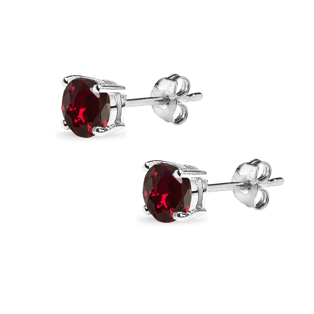 Sterling Silver Created Ruby 5mm Round-Cut Solitaire Stud Earrings-2