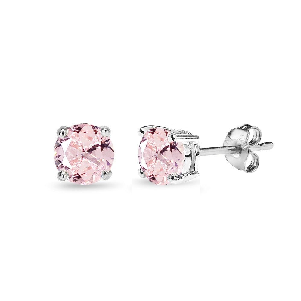 Sterling Silver Created Morganite 5mm Round Solitaire Dainty Stud Earrings