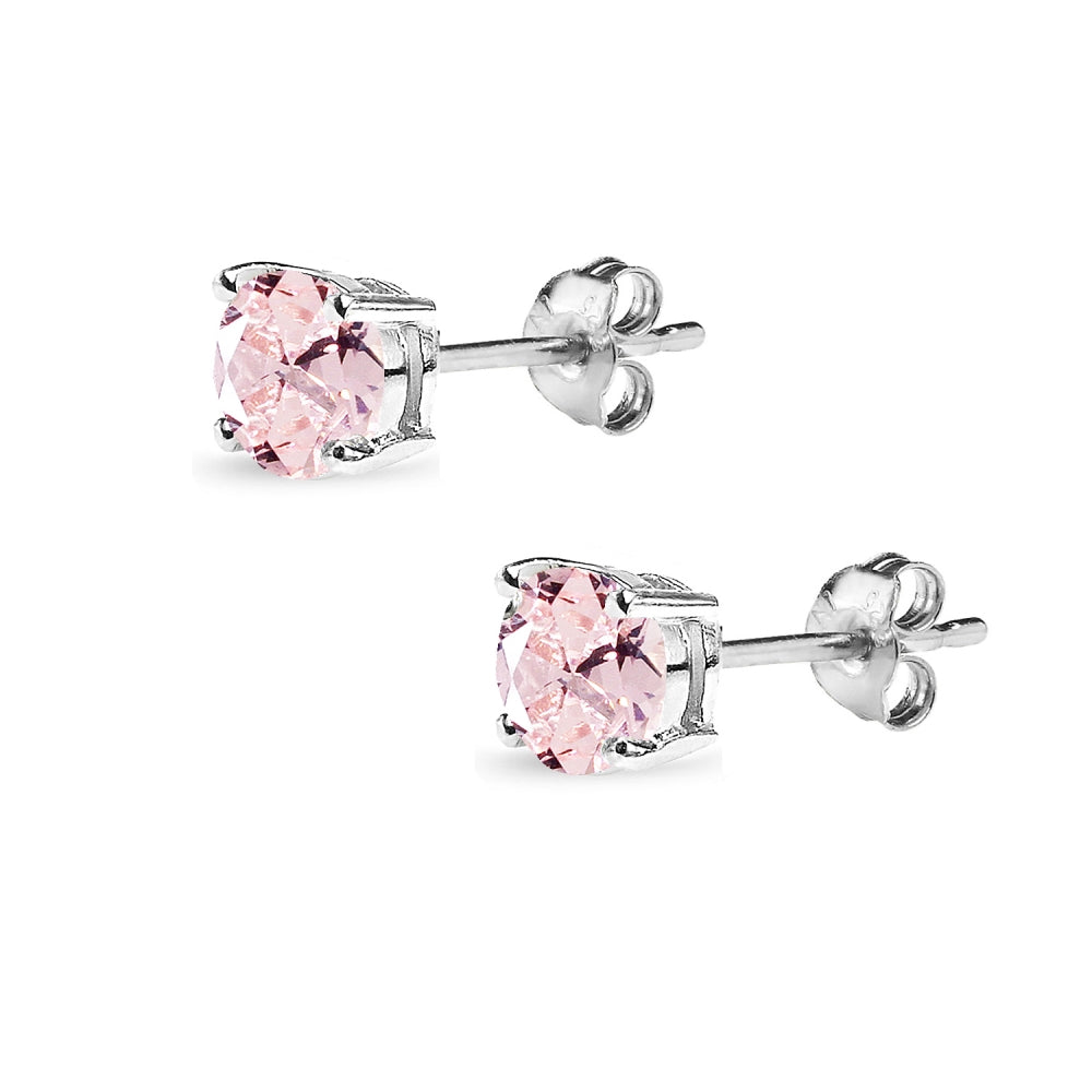 Sterling Silver Created Morganite 5mm Round Solitaire Dainty Stud Earrings-2