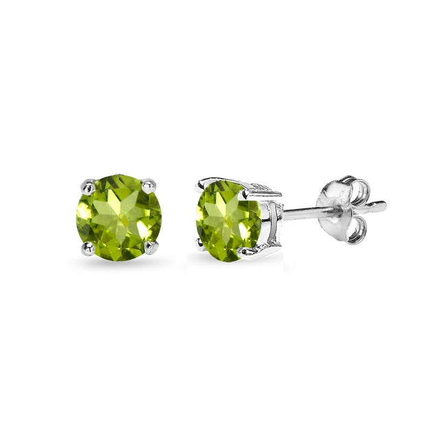 Sterling Silver Peridot 5mm Round-Cut Solitaire Stud Earrings