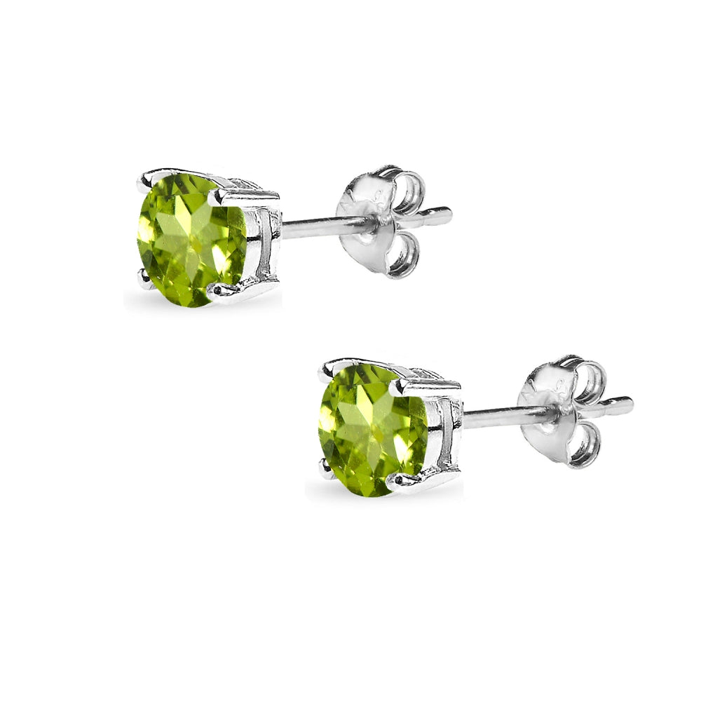 Sterling Silver Peridot 5mm Round-Cut Solitaire Stud Earrings-2