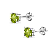 Sterling Silver Peridot 5mm Round-Cut Solitaire Stud Earrings