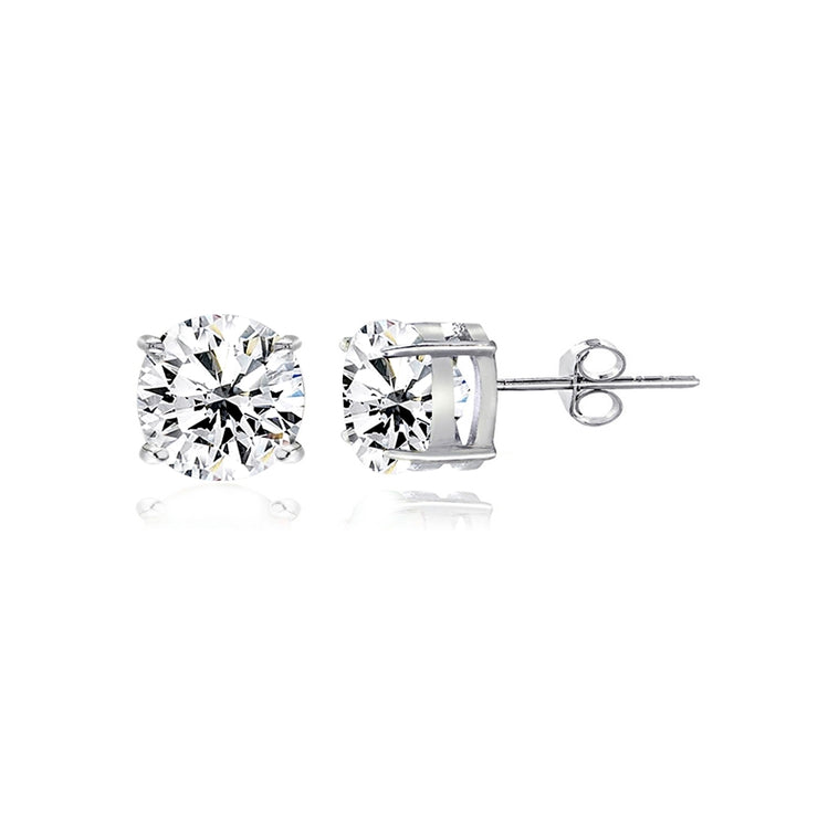 Sterling Silver White Topaz 5mm Round-Cut Solitaire Stud Earrings