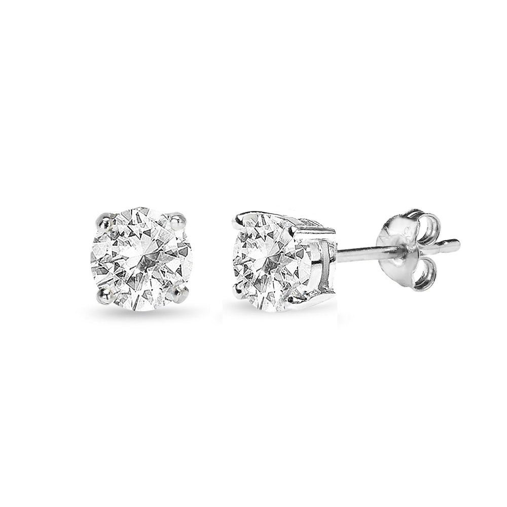 Sterling Silver White Topaz 5mm Round-Cut Solitaire Stud Earrings-2