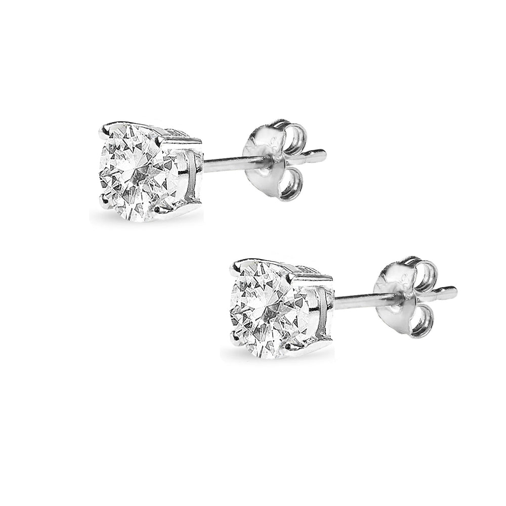 Sterling Silver White Topaz 5mm Round-Cut Solitaire Stud Earrings-3