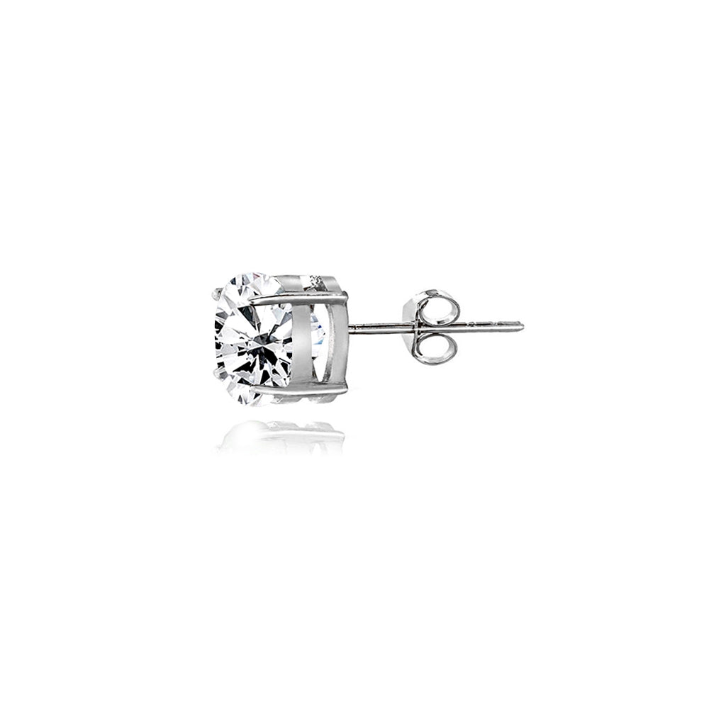 Sterling Silver White Topaz 5mm Round-Cut Solitaire Stud Earrings-4