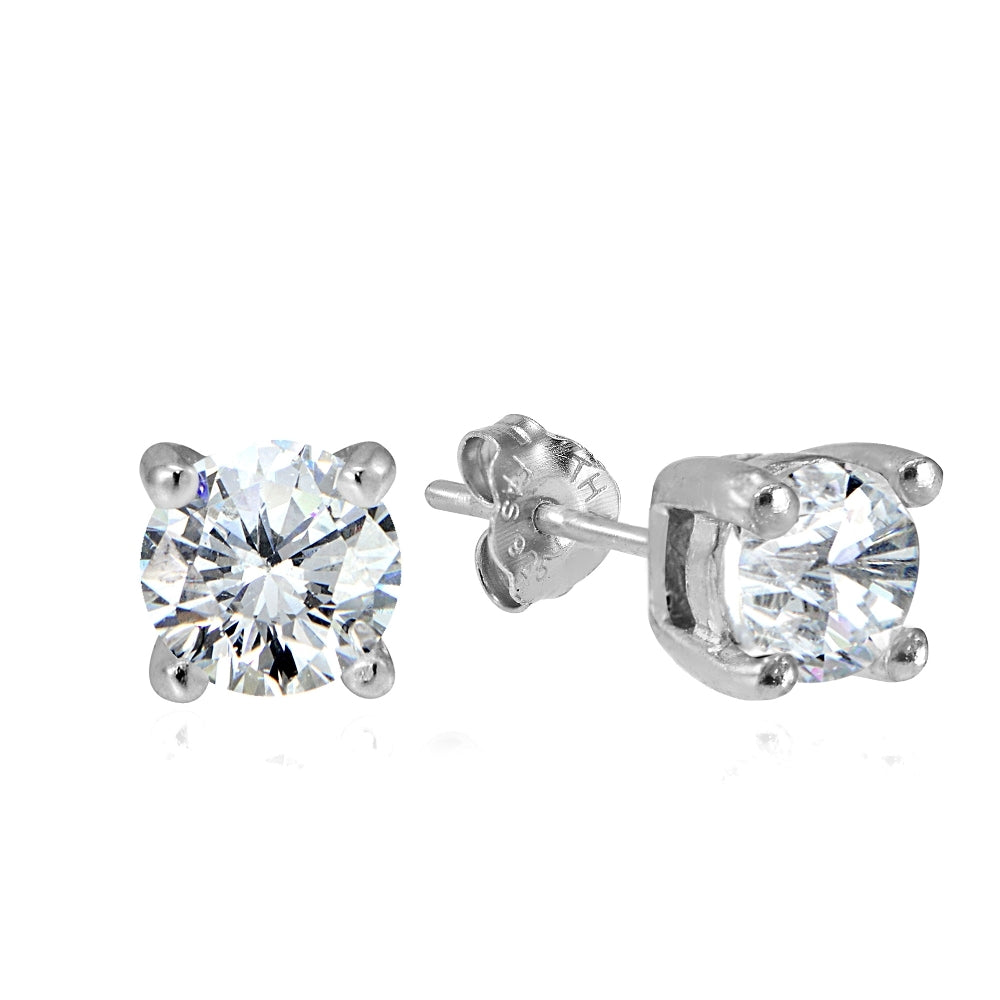 Sterling Silver 1ct Cubic Zirconia 5mm Round Stud Earrings