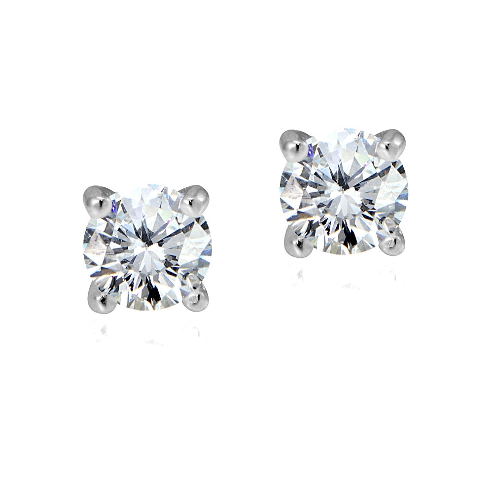 Sterling Silver 1ct Cubic Zirconia 5mm Round Stud Earrings-2