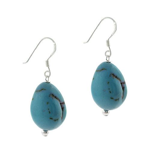 Sterling Silver Created Blue Turquoise Stone Earrings