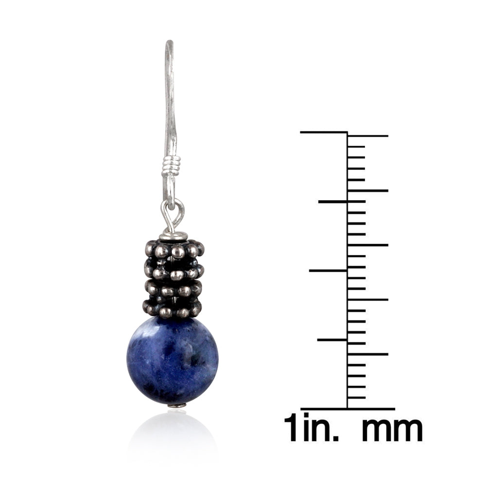 Sterling Silver 8mm Sodalite Bali Bead Dangle Earrings-3