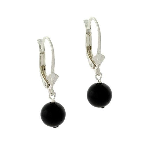 Sterling Silver Genuine Onyx Leverback Earrings-2