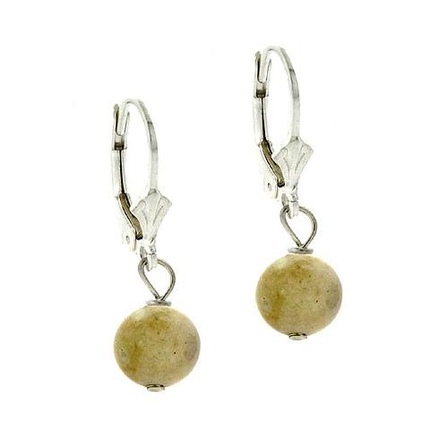 Sterling Silver 8mm Riverstone Bead Lever-Back  Earrings