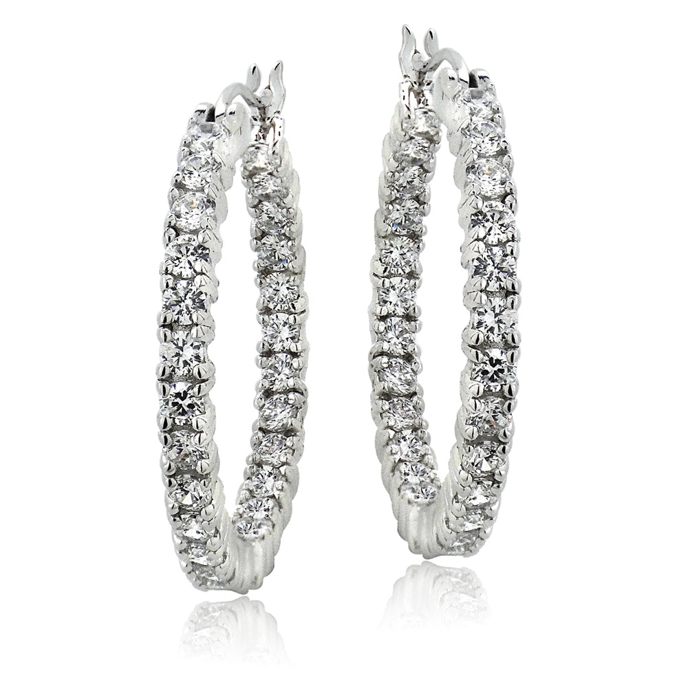 Sterling Silver Cubic Zirconia Round Hoop Earrings, 25mm-2