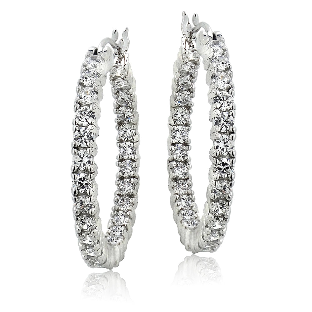 Sterling Silver Cubic Zirconia Round Hoop Earrings, 25mm-3