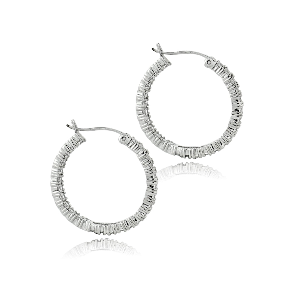 Sterling Silver Cubic Zirconia Round Hoop Earrings, 25mm-4