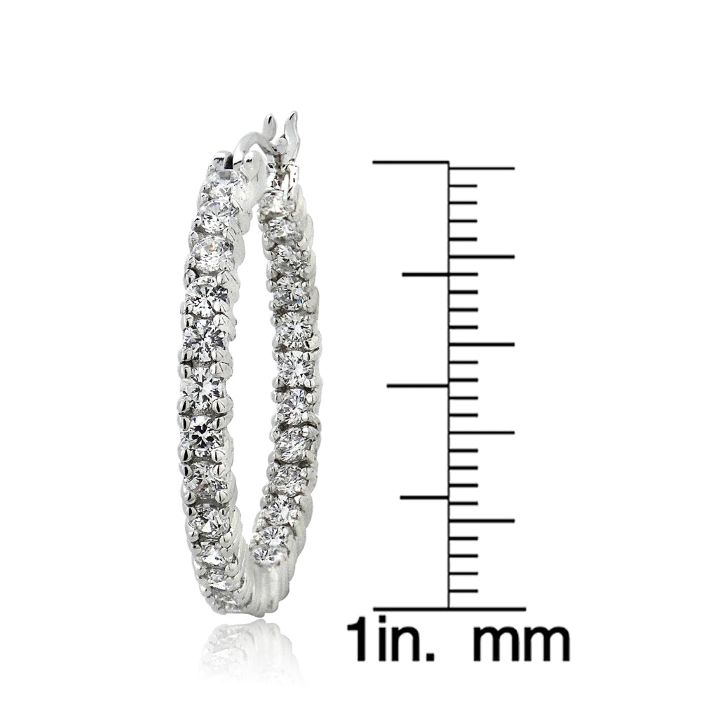 Sterling Silver Cubic Zirconia Round Hoop Earrings, 25mm-5