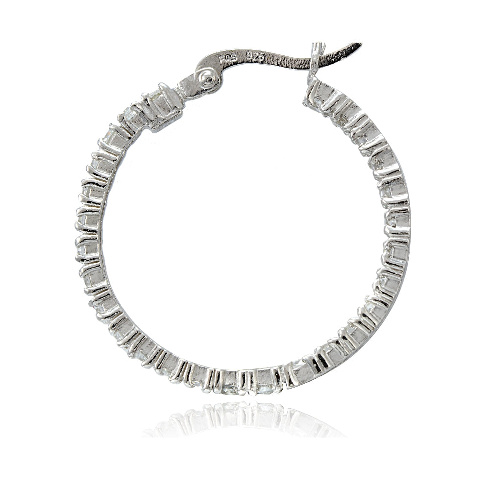 Sterling Silver Cubic Zirconia Round Hoop Earrings, 25mm-6