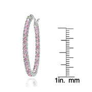 Sterling Silver Light Pink Cubic Zirconia Inside Out 30mm Round Hoop Earrings