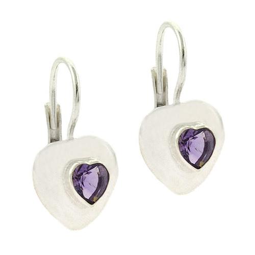 Sterling Silver Amethyst Heart Leverback Earrings