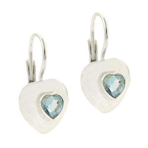Sterling Silver Blue Topaz Heart Leverback Earrings