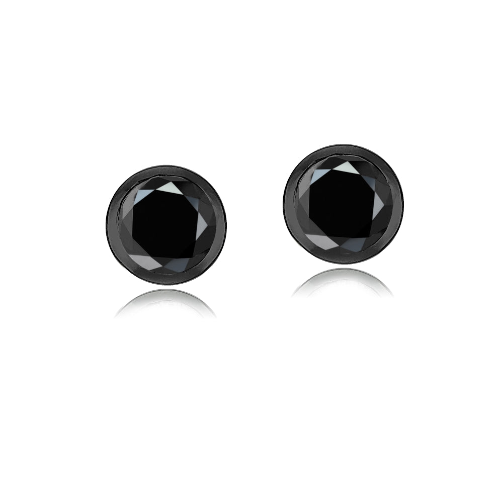 Black Tone Over Sterling Silver Black Cubic Zirconia Bezel Martini Set Stud Earrings-2
