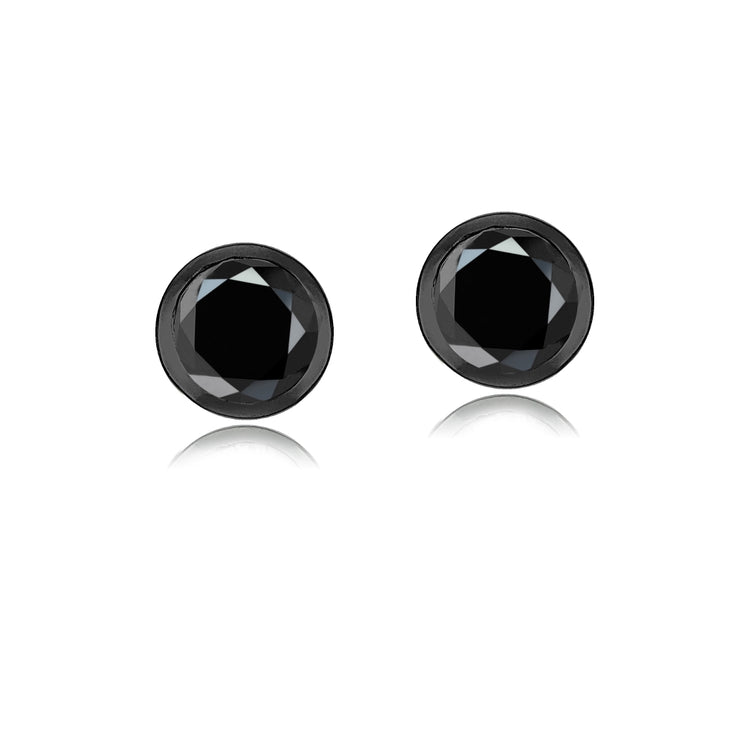 Black Tone Over Sterling Silver Black Cubic Zirconia Bezel Martini Set Stud Earrings