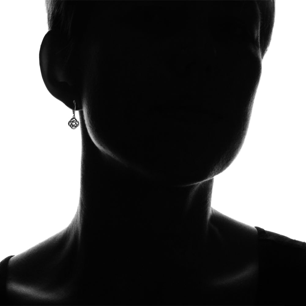 Black Flashed Sterling Silver Love Knot Flower Dangle Leverback Earrings-2