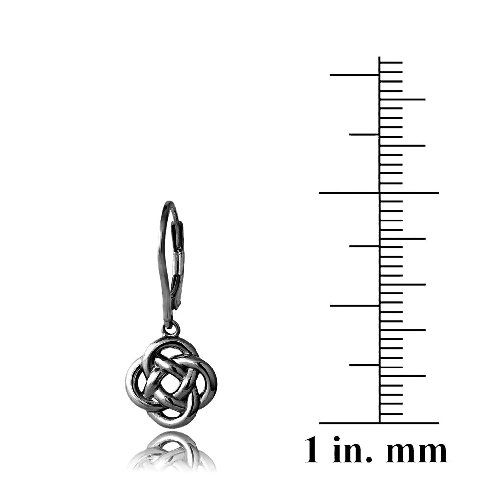 Black Flashed Sterling Silver Love Knot Flower Dangle Leverback Earrings-4