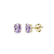 Yellow Gold Flashed Sterling Silver Amethyst 5x3mm Oval-Cut Solitaire Stud Earrings