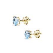 Yellow Gold Flashed Sterling Silver Blue Topaz 5x3mm Oval-Cut Solitaire Stud Earrings