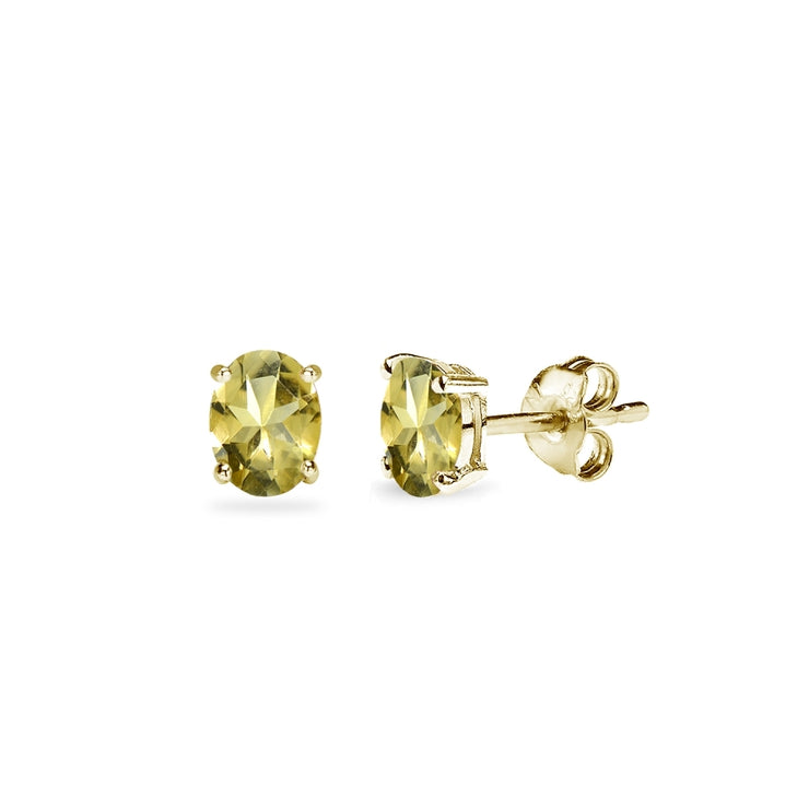 Yellow Gold Flashed Sterling Silver Citrine 5x3mm Oval-Cut Solitaire Stud Earrings