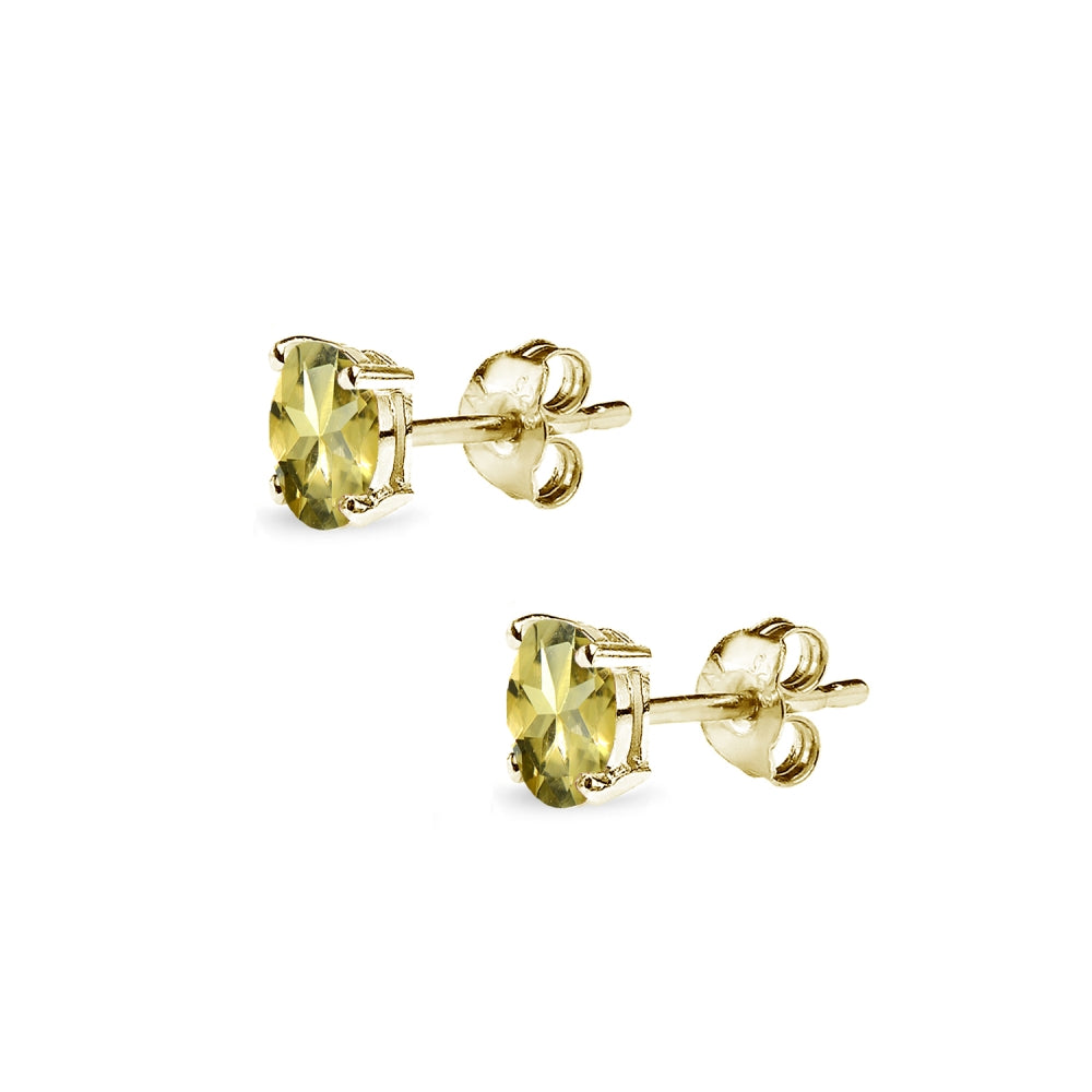 Yellow Gold Flashed Sterling Silver Citrine 5x3mm Oval-Cut Solitaire Stud Earrings-2