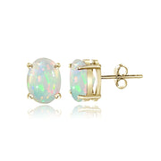 Gold Tone over Sterling Silver 0.30ct Ethiopian Opal 5x3 Oval Stud Earrings