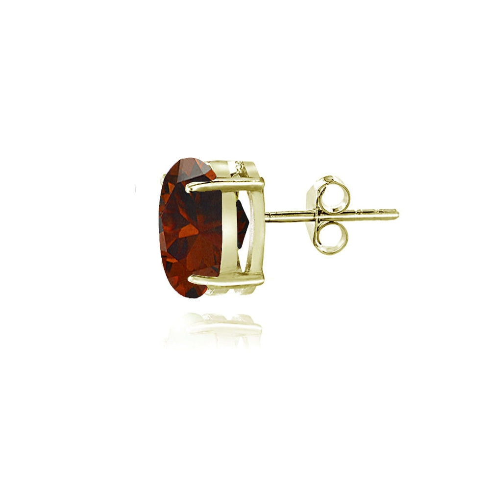 Gold Tone over Sterling Silver Garnet 5x3mm Oval Stud Earrings-2