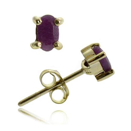 18K Gold over Sterling Silver Ruby 5x3mm Oval Stud Earrings