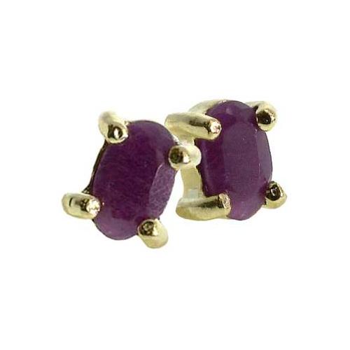 18K Gold over Sterling Silver Ruby 5x3mm Oval Stud Earrings-2