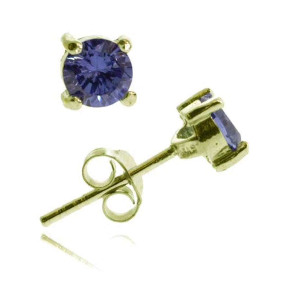 18K Gold over Sterling Silver Tanzanite CZ Round Stud Earrings, 5mm