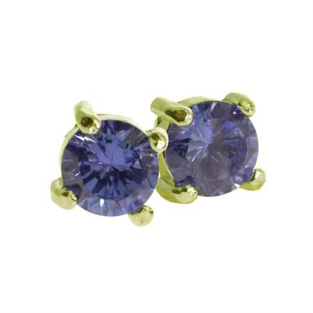18K Gold over Sterling Silver Tanzanite CZ Round Stud Earrings, 5mm-2