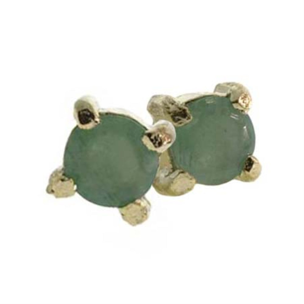 18K Gold over Sterling Silver Emerald 4mm Round Stud Earrings-2