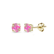 Yellow Gold Flashed Sterling Silver Created Pink Opal 4mm Round-Cut Solitaire Stud Earrings