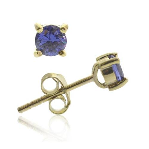 18K Gold over Sterling Silver Tanzanite CZ 4mm Round Stud Earrings