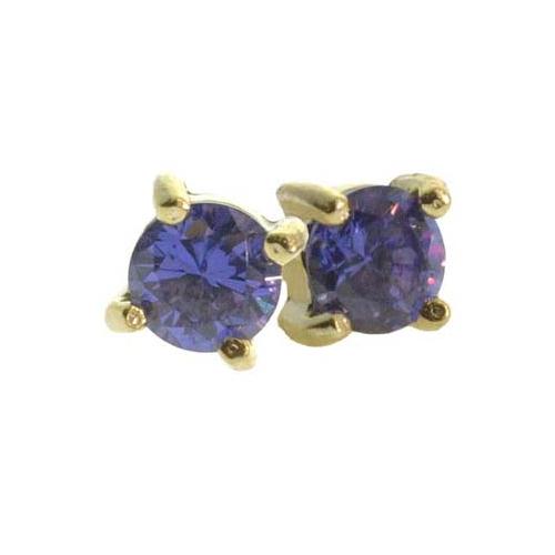 18K Gold over Sterling Silver Tanzanite CZ 4mm Round Stud Earrings-2