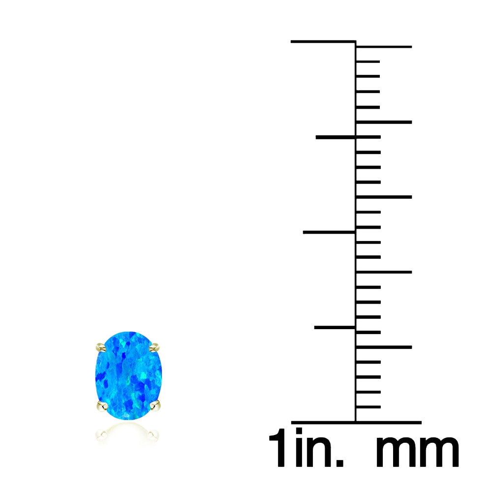 Gold Tone over Sterling Silver Created Blue Opal 6x4mm Oval Stud Earrings-3