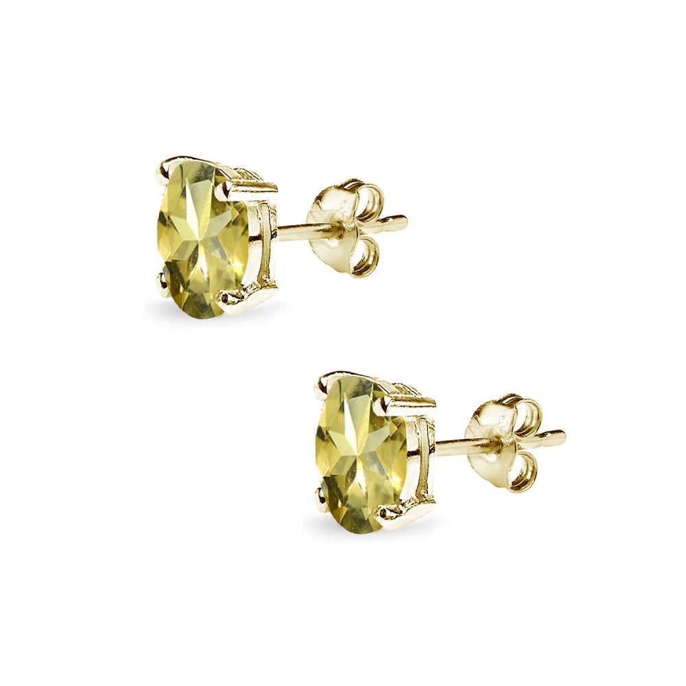 Yellow Gold Flashed Sterling Silver Citrine 6x4mm Oval-Cut Solitaire Stud Earrings-2
