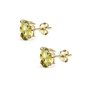 Yellow Gold Flashed Sterling Silver Citrine 6x4mm Oval-Cut Solitaire Stud Earrings
