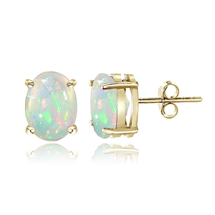 Gold Tone over Sterling Silver 1/2 ct Ethiopian Opal 6x4 Oval Stud Earrings