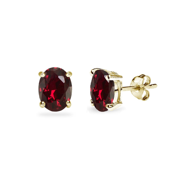 Yellow Gold Flashed Sterling Silver Created Ruby 6x4mm Oval-Cut Solitaire Stud Earrings