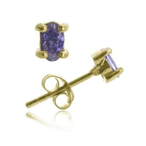 18K Gold over Sterling Silver Tanzanite CZ Oval Stud Earrings